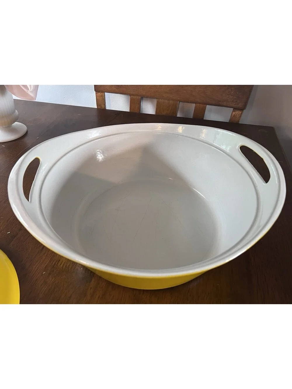 Early Unmarked NACCO Denmark Vtg. Cast Iron Dutch Oven by Michael Lax - Yellow